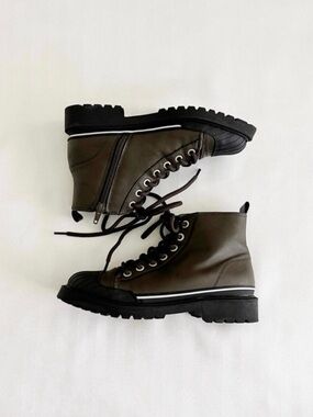 Olive Green Lace-Up Combat Boots - Boys